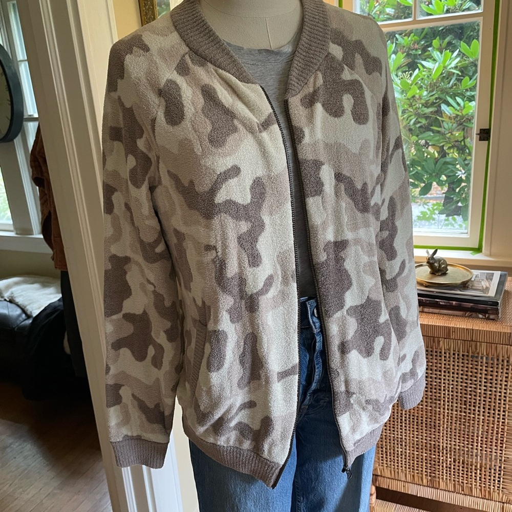 Barefoot Dreams Cozy Chic Camouflage Bomber Jacket